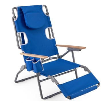 Northix Zložljiv 3-v-1 napihljivi stol z naslonom za noge in blazino, temno modra