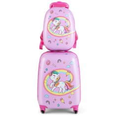 Northix 2-delni komplet kovčkov s trdo školjko in 360° kolesi, roza, prenosni kovček in nahrbtnik za otroke