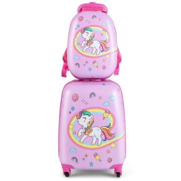 Northix 2-delni komplet kovčkov s trdo školjko in 360° kolesi, roza, prenosni kovček in nahrbtnik za otroke
