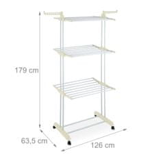 Northix Stojalo za sušenje perila s kolesi in zložljivimi krili, 4 nivoji