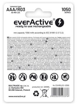 slomart Polnilne baterije everActive Ni-MH R03 AAA 550 mAh Infinity Line, 4 kos.