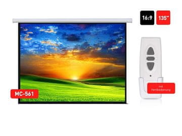 Maclean Maclean MC-561 električno projekcijsko platno 135" 300x168cm 16:9 z nadzorom na steni in daljinskim upravljalnikom