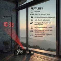 GreenBlue Digitalna LED ura z GreenBlue projektorjem, FM radiem, alarmom, 12/24 uro, 5V DC USB napajanjem + CR2032, GB172