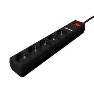 Gembird Gembird SPG5-U2-5-02 Podaljšek z USB polnilnikom, 5 vtičnic, 1.5 m, 2x USB, črn