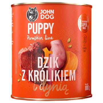 John Dog JOHN DOG Bučni mladiček Divji prašič z zajcem in bučo - mokra hrana za pse - 800g