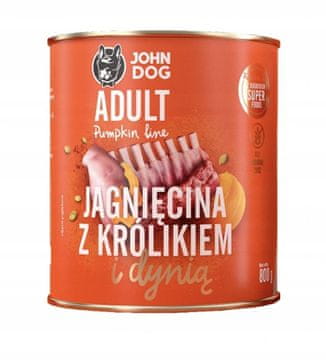 John Dog JOHN DOG Bučna Jagnjetina z zajcem in bučo - mokra hrana za pse - 800g