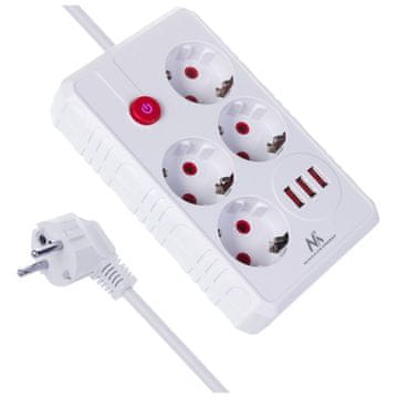 Maclean MCN Razdelilnik z 3m kablom, 4 vtičnice + 3x USB, 2500W, bela (MCE393 W)