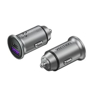 Vention Vention Dvo-portni USB A+A(30+30) Avto Polnilnik Siva Mini Stil Aluminijeva Zlitina Tip