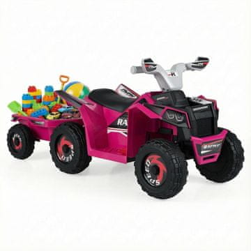 Northix 6V otroški električni štirikolesnik s prikolico roza 3+