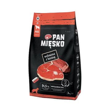 Pan Mięsko PAN MIĘSKO Govedina z kozjim mesom M - suha hrana za pse - 3kg