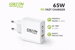 Green Lyca 65W PD Hitri Polnilec (USB-C + USB-A)