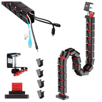 NanoRS Nano RS organizator kablov / kabelska rešetka za mizo, 1345mm, črna in rdeča, RS125