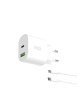 Ksix GaN ultra hiter zidni polnilnik 30W, USB-C + USB-A, 1m USB-C na Lightning kabel