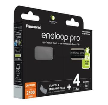 Panasonic Polnilne baterije PANASONIC ENELOOP PRO AA 2500 mAh 4 kosi + ohišje (BK-3HCDE/4CP+CASE)