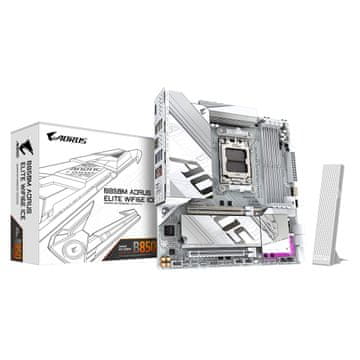 Gigabyte GIGABYTE B850M AORUS ELITE WIFI6E ICE Osnovna plošča - AMD Ryzen 9000 serije CPU-ji, 12+2+1 faze Digitalni VRM, do 8200MHz DDR5 (OC), 1xPCIe 5.0 + 1xPCIe 4.0 M.2, 2.5LAN, WIFI 7, USB 3.2 Gen 2