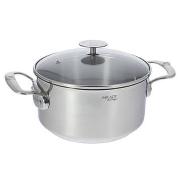 de Buyer Lonec iz nerjavečega jekla 3427.20, MILADY, with glass lid, non-deformable, robust, 7 mm thick bottom, for all hobs, diameter 20 cm, volume 3 L, height 10 cm