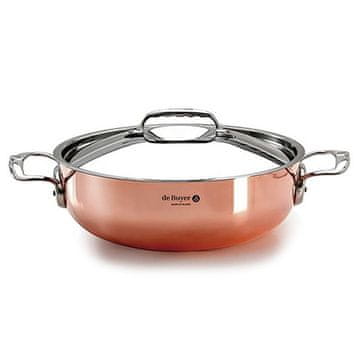 de Buyer Lonec iz nerjavečega jekla 6232.28 PRIMA MATERA, copper, stainless steel lid, rounded shape, 2 cast stainless steel handles, diameter 28 cm, volume 4.9 L, height 10 cm, weight 3.12 kg