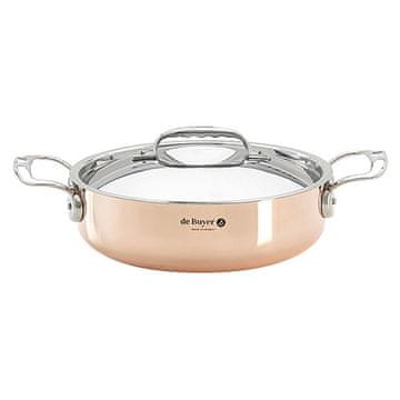 de Buyer Lonec iz nerjavečega jekla 6241.24 PRIMA MATERA, low, copper, stainless steel lid, diameter 24 cm, volume 3.1 L, height 6.8 cm, straight sides, straight low edges, 2 stainless steel handles
