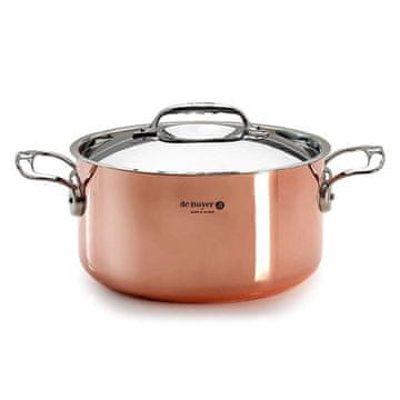 de Buyer Lonec iz nerjavečega jekla 6242.24 PRIMA MATERA, copper, stainless steel lid, magnetic bottom, 2 stainless steel handles, diameter 24 cm, volume 5.4 L, height 12.3 cm