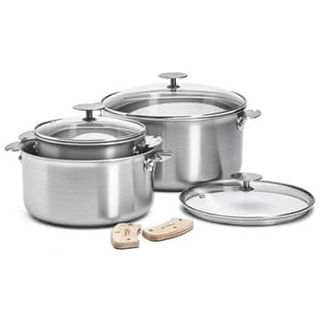 de Buyer Komplet ponev 3661.03 LOQY, 3 pcs saucepans 16/20/24 cm, 1 pc removable handle, volume 1.3/2.5/4.1 L, stainless steel, curved edge