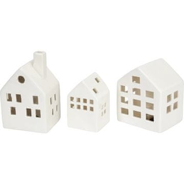 HOMESTYLING Okrasitev KO-DD1000520 ceramic light-up houses set of 3 pcs