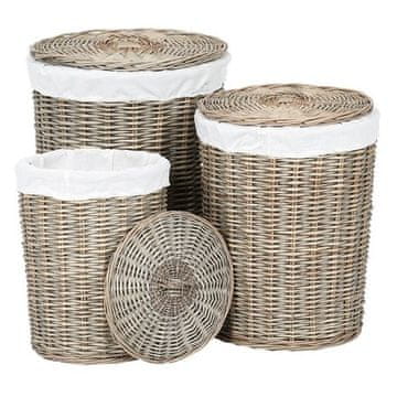 Autronic Pletena košara Wicker laundry basket, with lid, gray, price for a set of 3 pieces (PRN2023 GREY)