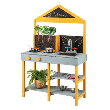 Northix Otroška blatna kuhinja, zunanja kuhinja iz jelovega lesa, 2 tabli, modra pipa, pregledovalnik korenin