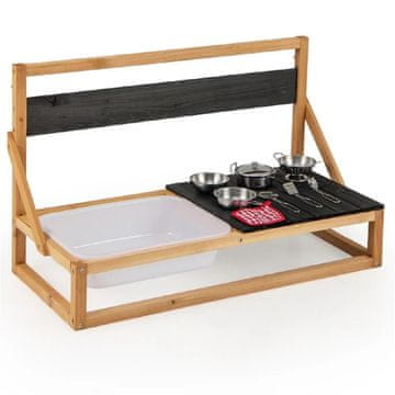 Northix Blatna kuhinja otroška, lesena, smrekov les, z lonci, krpo, 81 x 36 x 49 cm, naravna