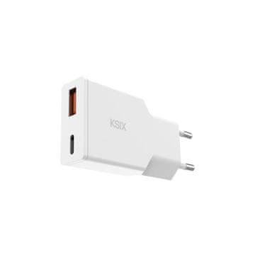 Ksix GaN ultratanki 30W zidni polnilec, PD + PPS, USB-C + USB-A, bel