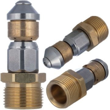 Rosfix Obrotna Glava za Čiščenje Cev M22 – 3 Curki, 350 Bar, 155°C, Inox in Medenina | Za Tlačne Čistilce