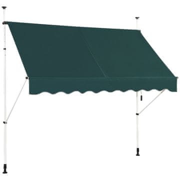 Northix Zložljiva balkonska tenda 250 cm UV zaščita zelena z aluminijastim okvirjem