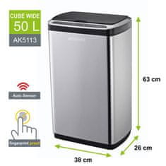 Helpmation Brezkontaktni koš za smeti CUBE WIDE 50 liters