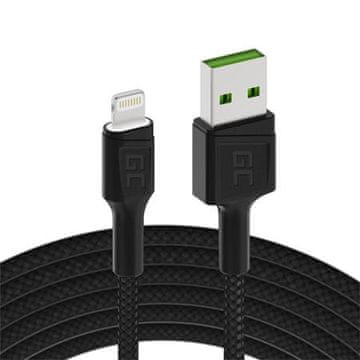 Green Cell Zeleni celični kabel Ray USB-A - Lightning 1,2 m LED s hitrim polnjenjem za Apple iPhone