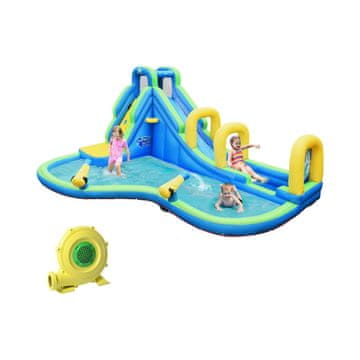 Northix Napihljiv vodni park z vodnim toboganom, plezalno steno in košarkarskim obročem 478 x 366 x 242 cm