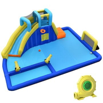 Northix Napihljiv vodni park 6-v-1, napihljiv grad s pihalnikom, vodnimi curki in toboganom, 525 x 373 x 203 cm