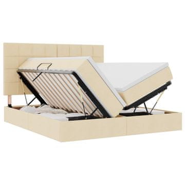 Vidaxl Postelja s shranjevanjem z vzglavjem Krema 200 x 200 cm Blago