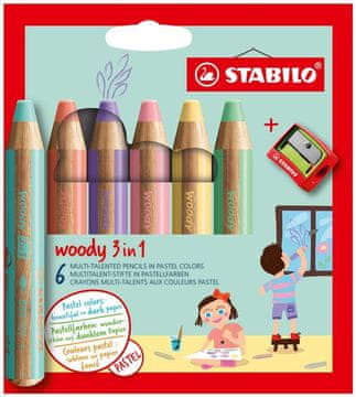 Stabilo BARVICE WOODY 3V1 1/6 + Šilček PASTEL