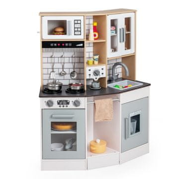 Northix Lesena igralna kuhinja z lučko, zvokom, ledomatom, mikrovalovno pečico, siva, MDF