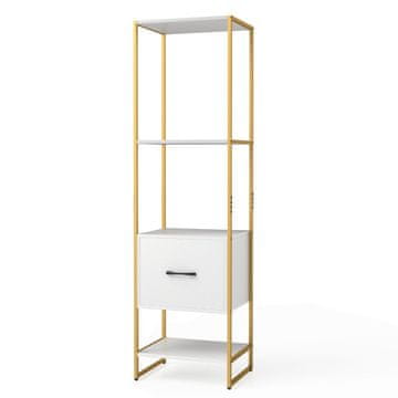 Northix 5-nadstropna knjižna omara s predalom in kovinskim okvirjem, 45 x 35 x 160 cm, bela