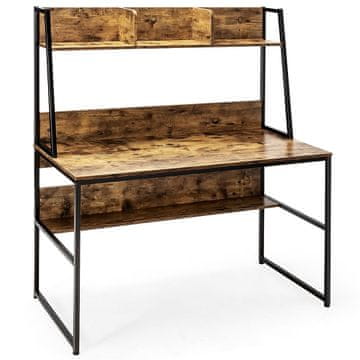 Northio Računalniška miza s knjižno polico in nastavljivimi podlogami za noge, kava, 120 x 57 x 140 cm