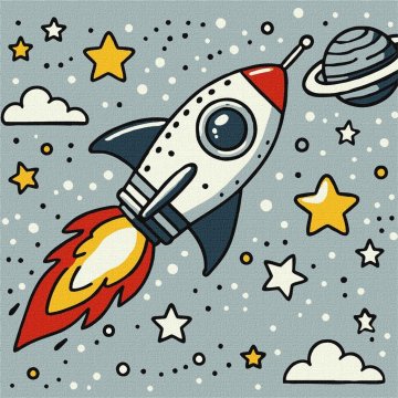 Rayher.	 Slikanje po številkah Kids, Space rocket, 25x25cm