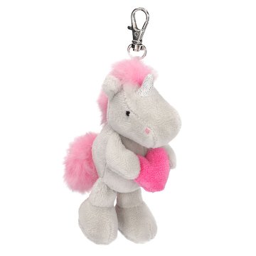 Plyšový přívěsek jednorožce s karabinkou Ylvi, Šedý