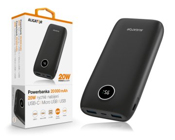 ALIGATOR Power Delivery 20W, hitro polnjenje, 20 000 mAh, črna