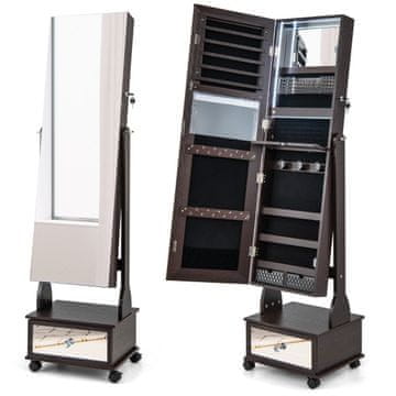 Northix Omarica za nakit 3 v 1 z ogledalom, LED osvetlitvijo in predali, rjava