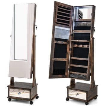 Northix Omarica za nakit 3 v 1 z ogledalom, LED lučmi in kolesi, rustikalno rjava