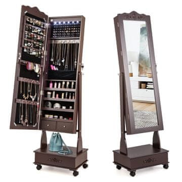 Northix Omarica za nakit z ogledalom v polni dolžini in predali ter LED rjava