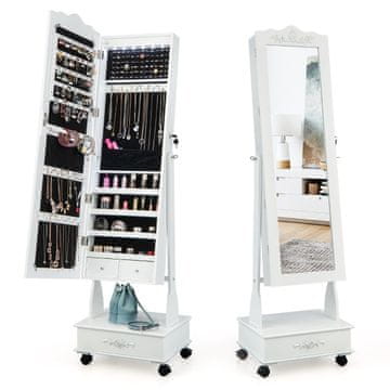 Northio Omarica za nakit z ogledalom v polni dolžini in predali ter belo LED