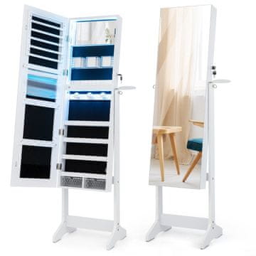 Northix Omarica za nakit z ogledalom v polni dolžini in 3-barvnimi lučmi 41 x 37 x 156 cm bela