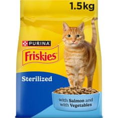 Friskies Sterilised suha hrana za mačke, losos in zelenjava, 6 x 1,5kg