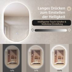 Northix 80 x 50 cm LED stensko ogledalo ovalno, kopalniško ogledalo z možnostjo zatemnitve
